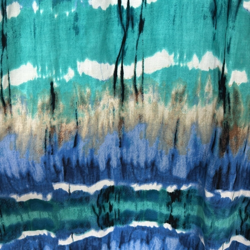 Aqua Tie Dye Colorful Tropical Spaghetti strap flowy vacation maxi dress smocked - Picture 4 of 8